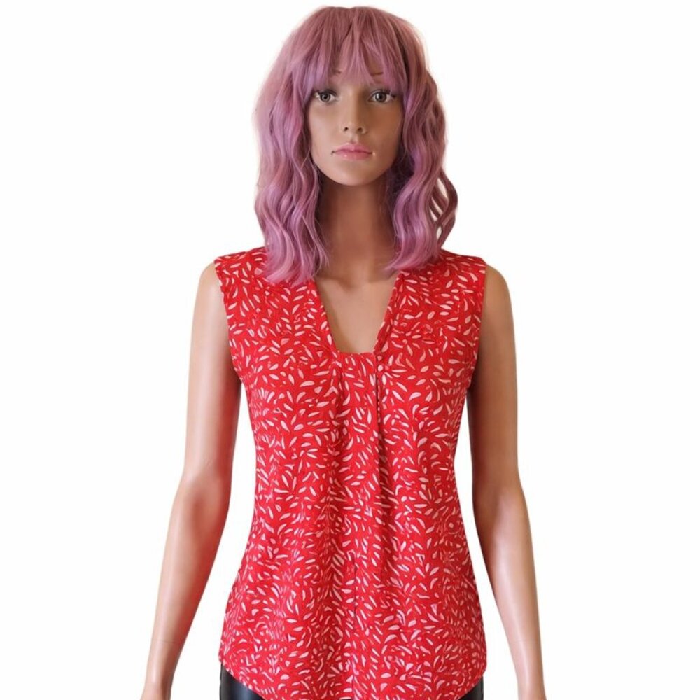 Dana Buchman Red Leaf Print Sleeveless V-Neck Blouse – Size XS - Picture 2 of 14